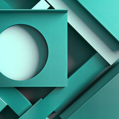 Turquoise background with geometric shapes and shadows, creating an abstract modern design for corporate or technology-inspired designs with copy space for photo text or product