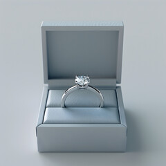 a render 3d total white ring jewel in a gift box, white background neutral, frontal view tilt shift Ai generative 