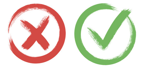 Tick and Cross, sign elements. vector buttons for vote, election choice, check marks, approval signs. Red X and green OK icons round check boxes. Check list marks, choice options - obrazy, fototapety, plakaty