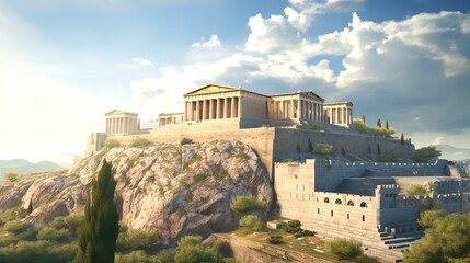 Illustration of the Acropolis of Athens: 8K Photorealistic Image

 - obrazy, fototapety, plakaty