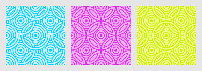 Set of seamless gray patterns of circles arcs lines to create fabric and wallpaper, easy background for Christmas card. Geometric white shapes in trendy retro style for cover decoration. - 791744348