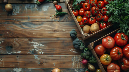 Food donations on wooden background, top view with copy space - obrazy, fototapety, plakaty