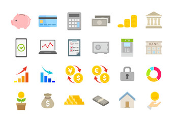 金融・投資・銀行・決済のフラットアイコンセット / Finance & Investment Flat Icon Set