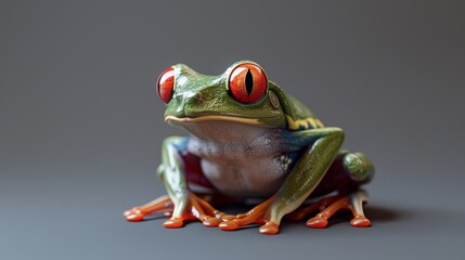 Captivating green frog with striking red eyes in a serene pose, embodies nature's wonder and biodiversity
