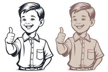 Young boy showing thumbs up, vector illustration