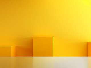 Yellow background with geometric shapes and shadows, creating an abstract modern design for corporate or technology-inspired designs with copy space for photo text or product, blank empty copyspace
