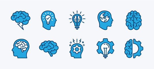 Set of brainstorm icon. Containing creativity, brain, idea, creative, thinking, light bulb, mind, intelligence, imagination, plan, solution, innovation, inspiration, smart, genius, education, science © Vilogsign
