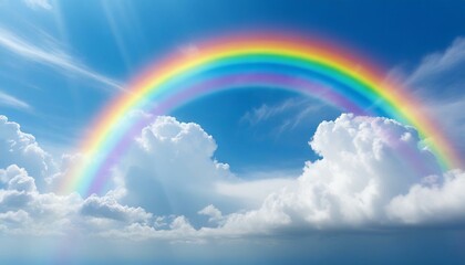 Rainbow Bliss: Blue Sky, White Clouds, and Rainbow Background