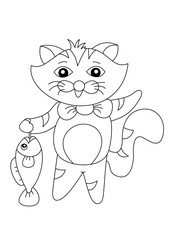 vector of a cute cartoon cat in black and white coloring pages
