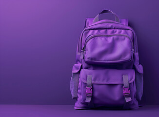 Purple school backpack on a purple background
