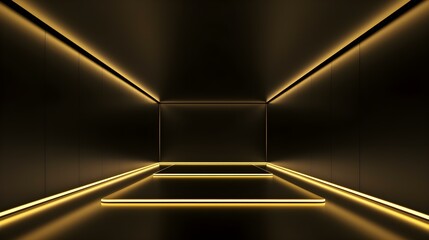 Abstract Stage with dark gold Neon Lights. Empty Space for Product Presentation