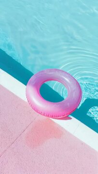 Pink inflatable on swimming pool side during sunny summer day. Travel holiday concept. Generative AI model