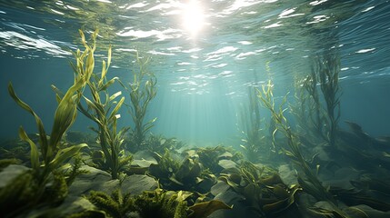 Fototapeta na wymiar Kelp Swimming Below the Water Surface: 8K Photorealistic Image