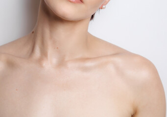 beautiful  smooth clean Collarbone neck and chin of model on cutout background