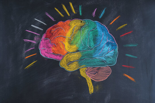 Brain drawing on chalkboard with multiple colors. Ai 