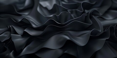 A luxurious and sleek black satin material with a soft, undulating texture, suitable for backgrounds or fashion.