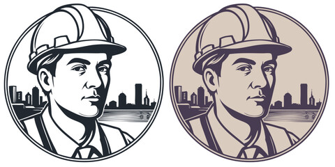 Worker in hard hat, vector illustration