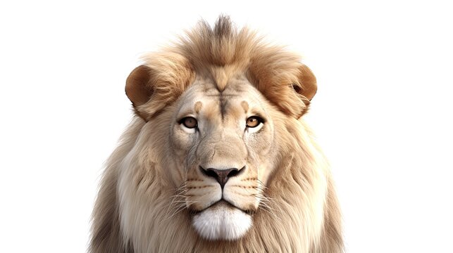 Lion Head on White Background: 8K Photorealistic Image

