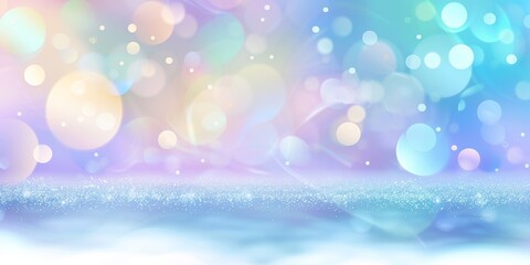 Vibrant abstract background featuring soft bokeh lights with a pastel color gradient and sparkling...
