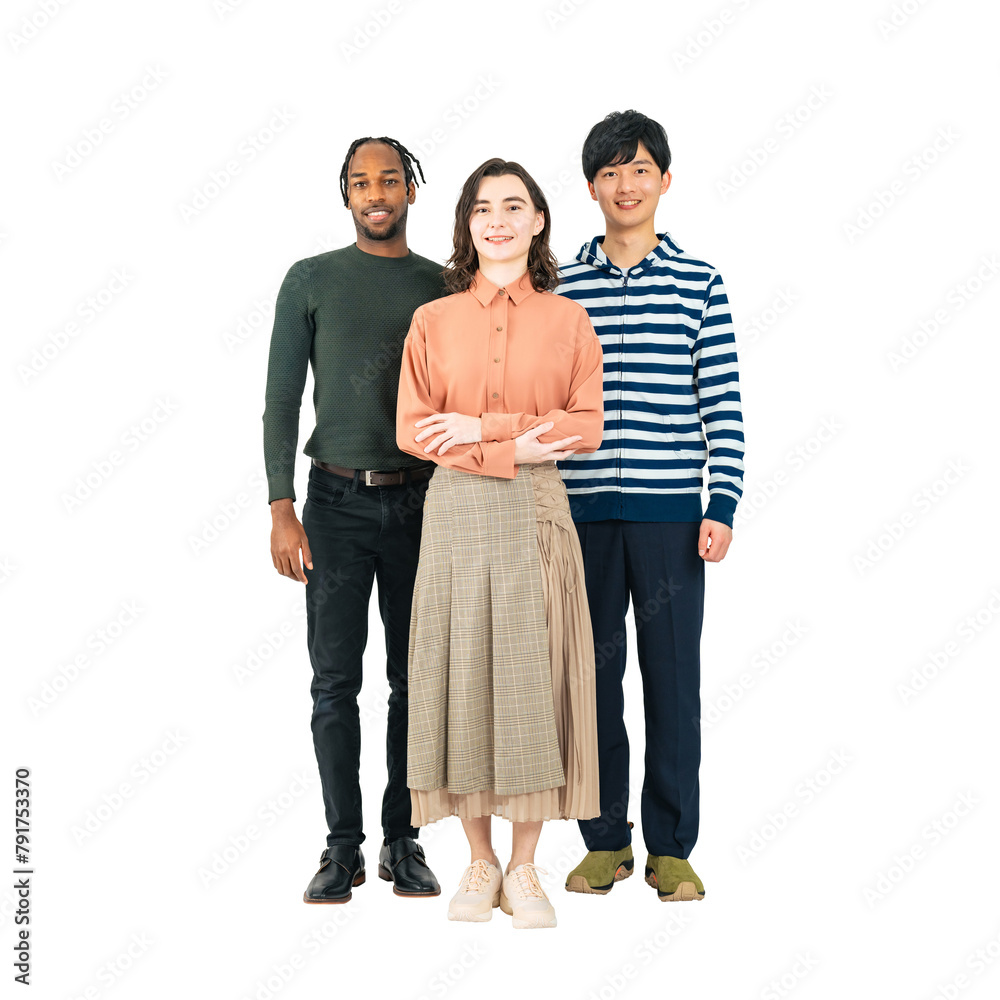 Poster full body photo of a group of multinational people. full body photo png with transparent background 