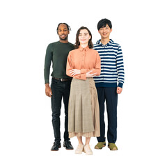 Full body photo of a group of multinational people. Full body photo PNG with transparent background precisely cut out with clipping path.