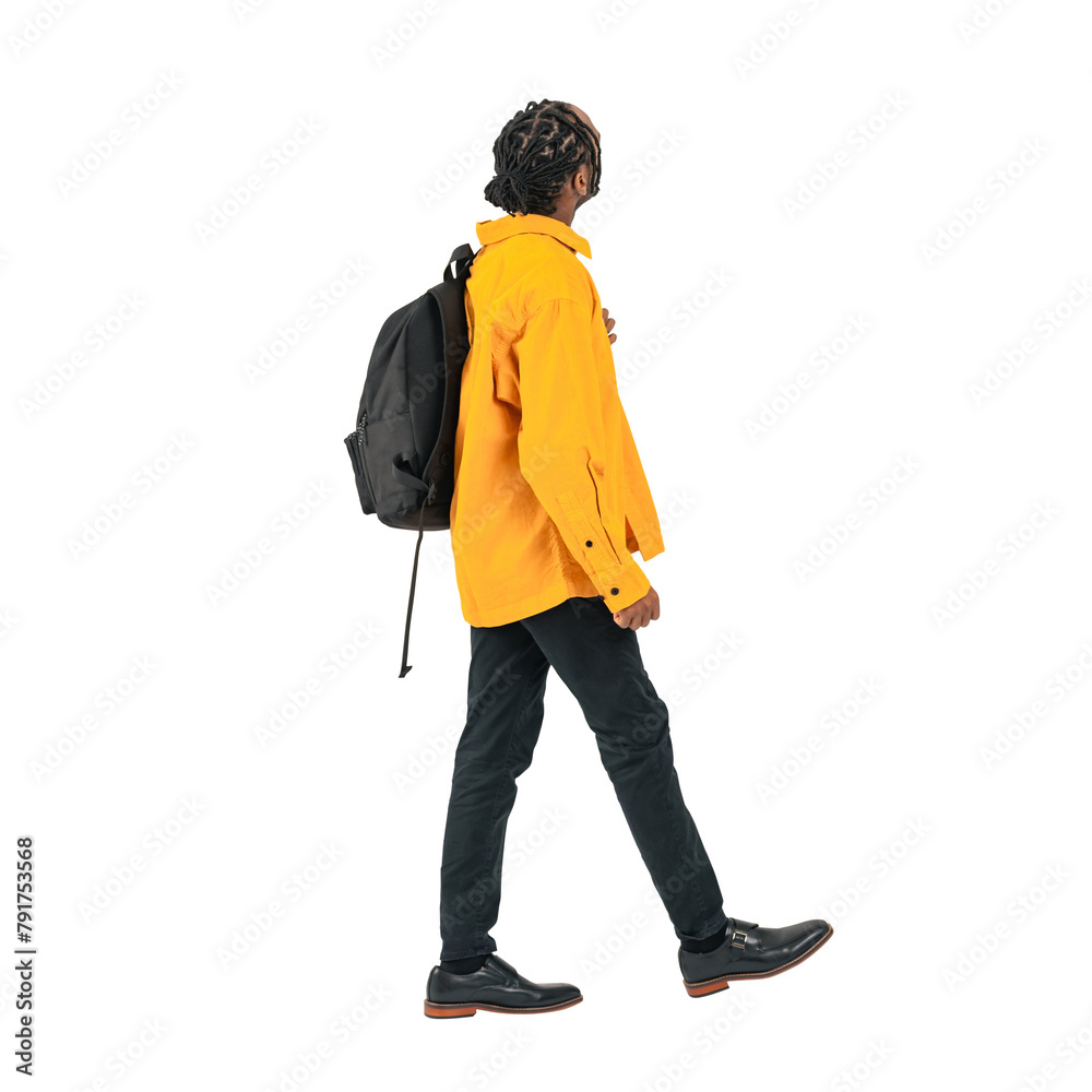 Wall mural full body photo of a black man looking up while walking. full body photo png with transparent backgr