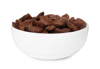 Foto op Plexiglas Chocolate cereal pads in bowl isolated on white © New Africa
