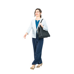 Full body photo of a Caucasian female business person walking. Full body photo PNG with transparent...