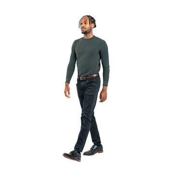 Full body photo of black man walking. Full body photo PNG with transparent background precisely cut out with clipping path.