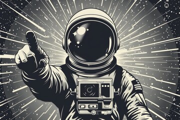 An astronaut in a comic book style, with bold lines and exaggerated features - obrazy, fototapety, plakaty