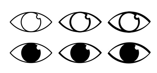 Cartoon open eye line pattern. human eye icon or logo. Smile eyes and look sign. eyelid, face  symbol. Emoji and looking. Vision eyes. Line drawing