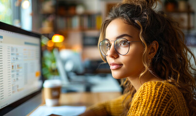 Focused Female Bookkeeper Using E-Invoice Software - Professional Accountant at Modern Office Workspace