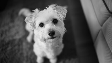 Black and white photography of the pet dog taken at home. Animal photography