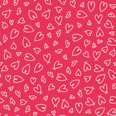 Hearts seamless pattern. Valentines day background. Love romantic theme. Vector abstract texture with outline hearts. Red and pink color. Stylish minimal design for decoration, wrapping, fabric.