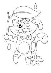 vector of a cute cartoon cat in black and white coloring pages