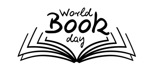 open book aCartoon open book and pages. Education concept. Line drawing. Opened books sign. Book store logo. Flying pages. World book day.nd pages. Education concept. Line drawing.
