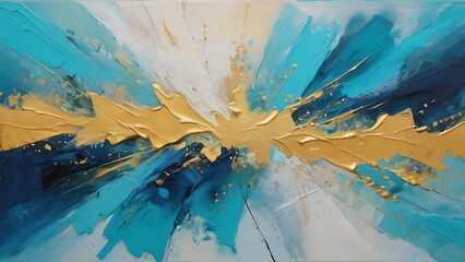 Art Painting Texture Background, Abstract Burst, Vibrant Palette in blue and gold
