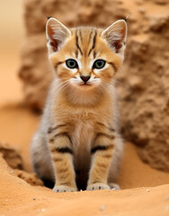 Naklejka na ściany i meble wildlife, sand cat, reallife animals, sand desert сreated with Generative Ai