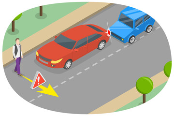 3D Isometric Flat  Illustration of Pedestrian Safety Rules, Crossing a Road