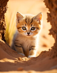 Obraz premium wildlife, sand cat, reallife animals, sand desert сreated with Generative Ai