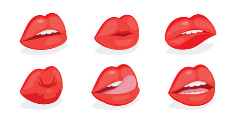 3D Isometric Flat  Set of Female Lips, Expression Different Emotions