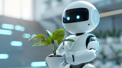 Ecosystem and green energy in companies and organizations combined with the use of robots and AI technology