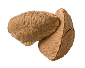 In-sell Brazil nut isolated on the white background, top view.