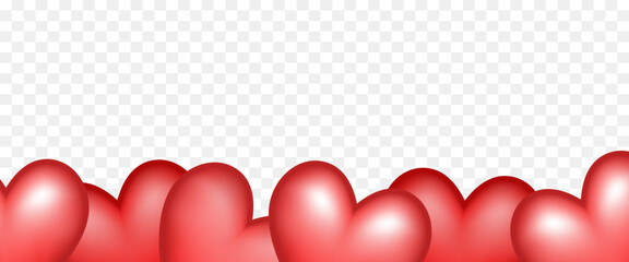 Frame or border made of 3D hearts. Vector illustration isolated on white background.