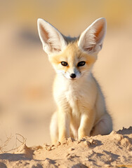 Fototapeta premium wildlife, fennec fox, reallife animals, sand desert сreated with Generative Ai