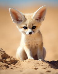wildlife, fennec fox, reallife animals, sand desert сreated with Generative Ai