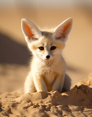 wildlife, fennec fox, reallife animals, sand desert сreated with Generative Ai