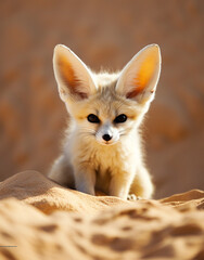 Fototapeta premium wildlife, fennec fox, reallife animals, sand desert сreated with Generative Ai