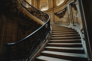 Vertical low angle shot of a staircase inside a beautiful historic building