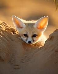 wildlife, fennec fox, reallife animals, sand desert сreated with Generative Ai